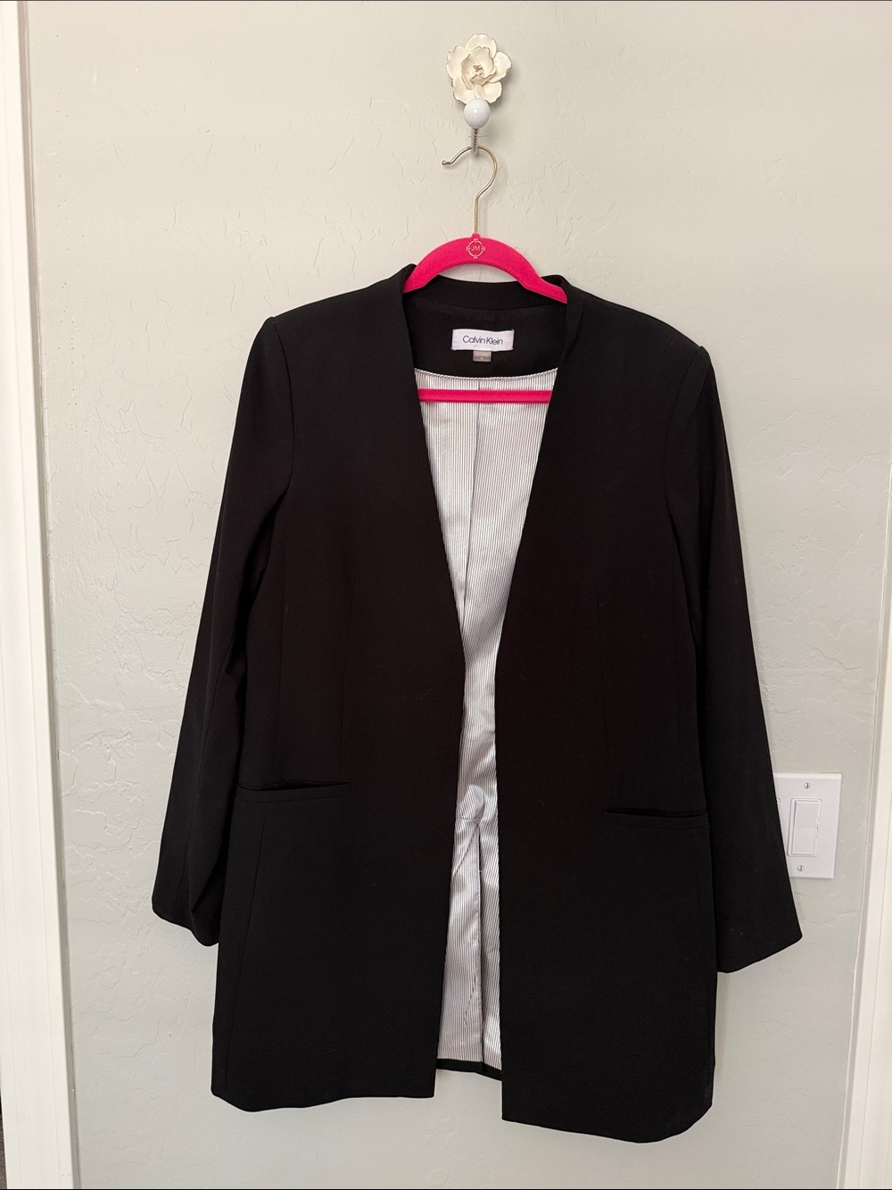 Calvin Klein Black Open-Front Collarless Blazer